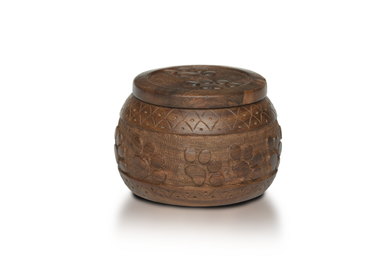 Rosewood “Paw Pot” Urn with Hand-Carved Paw Prints – RW-WA0027-Cremation Urns-Bogati-Afterlife Essentials