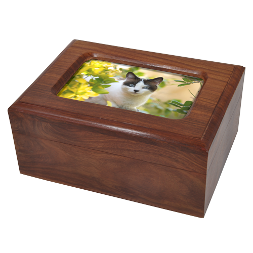 Memory Slider Wood Box With Photo Window Cat Pet 80 cu in Cremation Urn-Cremation Urns-New Memorials-Afterlife Essentials