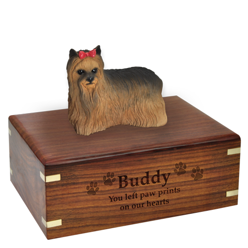 Yorkshire Terrier Ribbon Pet Wood Cremation Urn-Cremation Urns-New Memorials-Afterlife Essentials