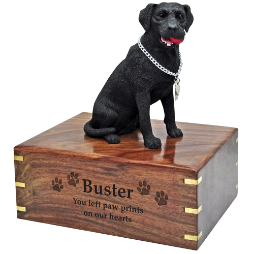 Labrador Retriever Black w/ Chain Pet Wood Cremation Urn-Cremation Urns-New Memorials-Afterlife Essentials
