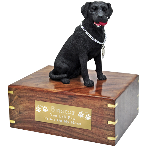 Labrador Retriever Black w/ Chain Pet Wood Cremation Urn-Cremation Urns-New Memorials-Afterlife Essentials