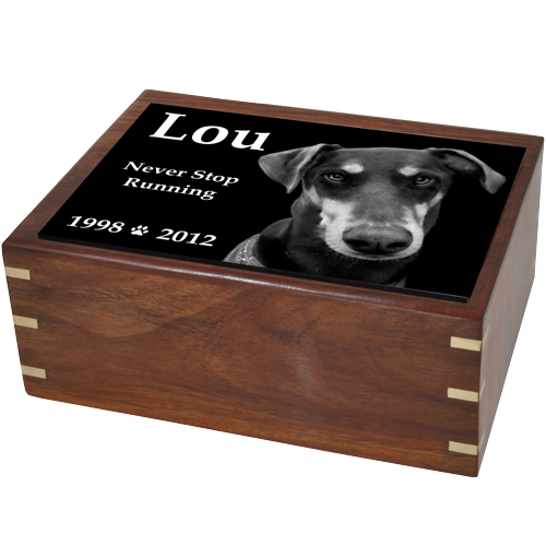 Perfect Simple Wood Box Photo Tile Dog Pet 87 cu in Cremation Urn-Cremation Urns-New Memorials-Afterlife Essentials