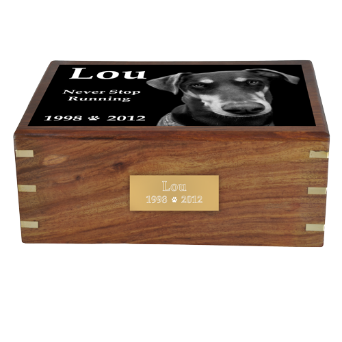 Perfect Simple Wood Box Photo Tile Dog Pet 87 cu in Cremation Urn-Cremation Urns-New Memorials-Afterlife Essentials