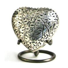 Classic Engraved Silver Oak Heart Keepsake with velvet box Cremation Urn-Cremation Urns-Terrybear-Afterlife Essentials