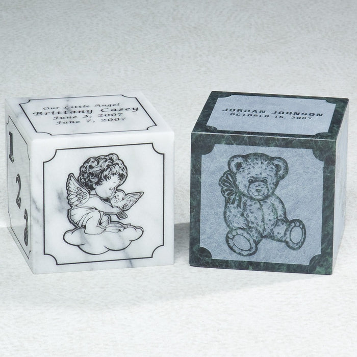 Teddy Bear Abc Block Natural Marble Small 20 cu in Cremation Urn-Cremation Urns-Infinity Urns-Afterlife Essentials