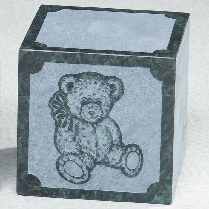 Teddy Bear Abc Block Natural Marble Small 20 cu in Cremation Urn-Cremation Urns-Infinity Urns-Green-Afterlife Essentials