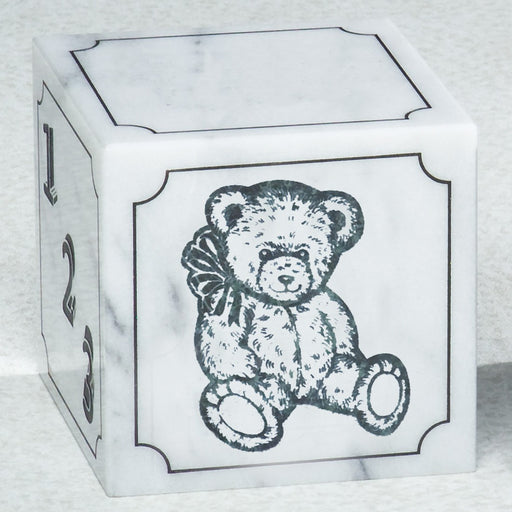 Teddy Bear Abc Block Natural Marble Small 20 cu in Cremation Urn-Cremation Urns-Infinity Urns-White-Afterlife Essentials