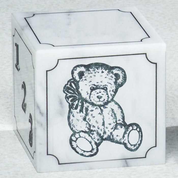Teddy Bear Abc Block Natural Marble Small 20 cu in Cremation Urn-Cremation Urns-Infinity Urns-Afterlife Essentials