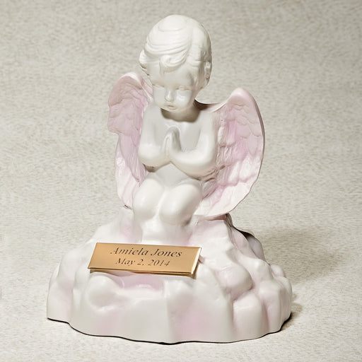 Pink Angel On a Cloud Simulated White Marble Small 20 cu in Cremation Urn-Cremation Urns-Infinity Urns-Afterlife Essentials