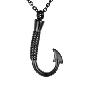 Premium Fishing Hook Memorial Necklace Cremation Jewelry-Jewelry-Anavia-Black-Afterlife Essentials