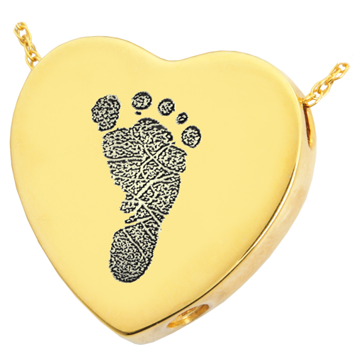 Heart Footprint Pendant Cremation Jewelry-Jewelry-New Memorials-14K Solid Yellow Gold (allow 4-5 weeks)-Chamber (for ashes)-Afterlife Essentials