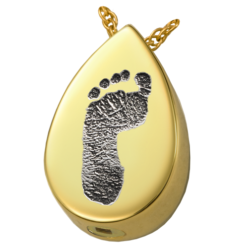 Teardrop Footprint Pendant Cremation Jewelry-Jewelry-New Memorials-14K Solid Yellow Gold (allow 4-5 weeks)-Chamber (for ashes)-Afterlife Essentials