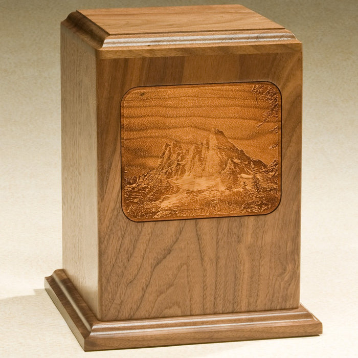 Grayscale Series with Mountains Design Solid Walnut Wood 230 cu in Cremation Urn-Cremation Urns-Infinity Urns-Afterlife Essentials