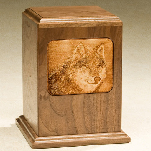 Grayscale Series with Wolf Design Solid Walnut Wood 230 cu in Cremation Urn-Cremation Urns-Infinity Urns-Afterlife Essentials