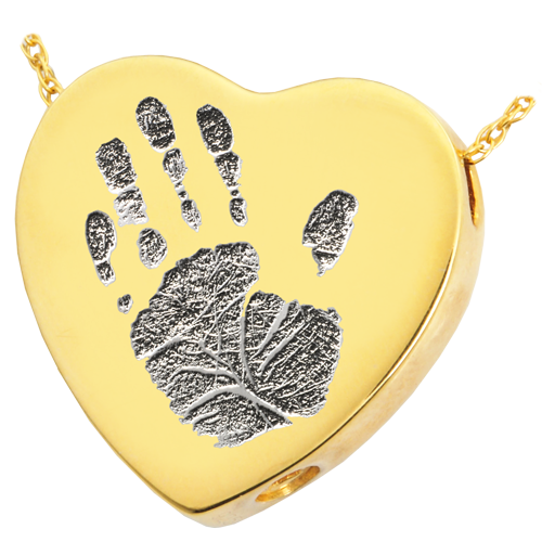Heart Handprint Pendant Cremation Jewelry-Jewelry-New Memorials-14K Solid Yellow Gold (allow 4-5 weeks)-Chamber (for ashes)-Afterlife Essentials