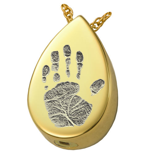 Teardrop Handprint Pendant Cremation Jewelry-Jewelry-New Memorials-14K Solid Yellow Gold (allow 4-5 weeks)-Chamber (for ashes)-Afterlife Essentials