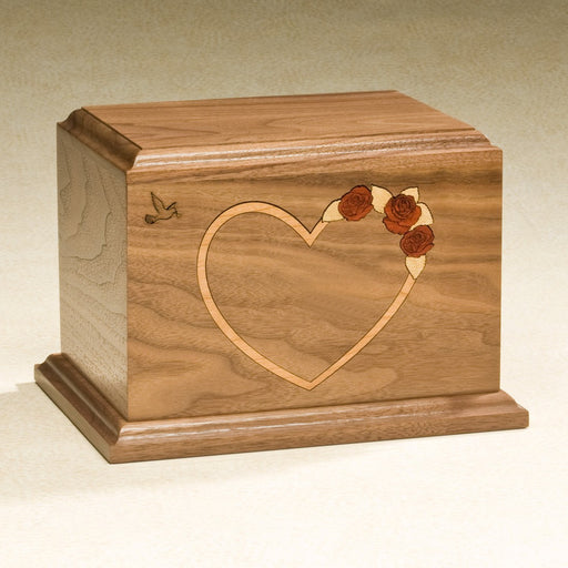 At Home In Our Hearts Red Rose Solid Walnut Wood Medium 52 cu in Cremation Urn-Cremation Urns-Infinity Urns-Afterlife Essentials