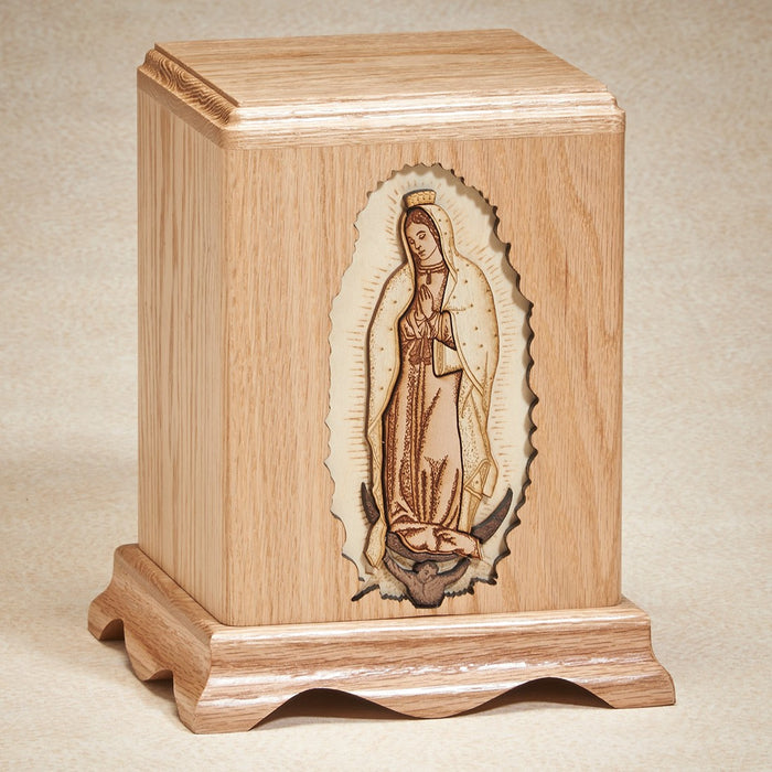 Our Lady Of Guadalupe Oak Wood Adult 200 cu in Cremation Urn-Cremation Urns-Infinity Urns-Afterlife Essentials