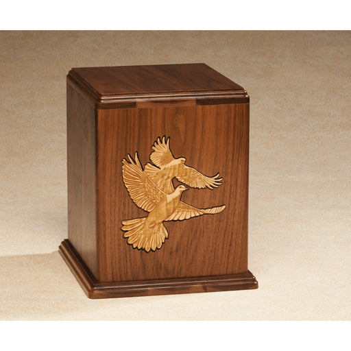 Love Birds Walnut Wood Companion 400 cu in Cremation Urn-Cremation Urns-Infinity Urns-Afterlife Essentials