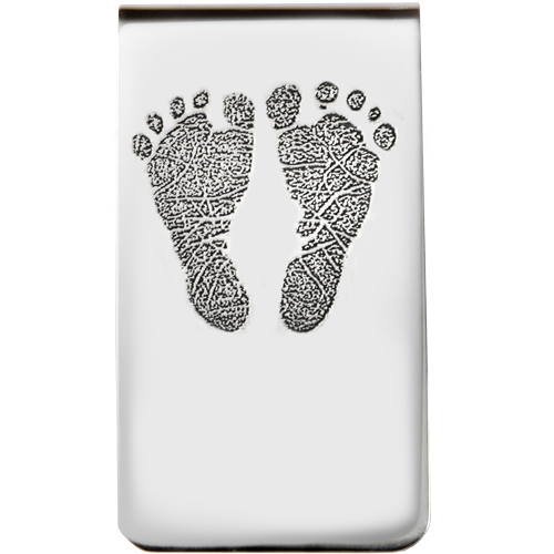 Sterling Silver Money Clip 2 Footprints Fingerprint Memorial Jewelry-Jewelry-New Memorials-Afterlife Essentials