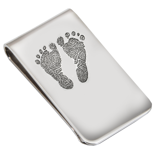 Sterling Silver Money Clip 2 Footprints Fingerprint Memorial Jewelry-Jewelry-New Memorials-Afterlife Essentials