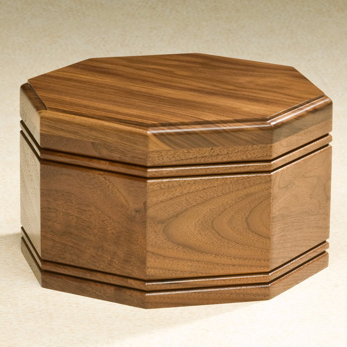 Octagon Solid Walnut Wood Adult 205 cu in Cremation Urn-Cremation Urns-Infinity Urns-Afterlife Essentials