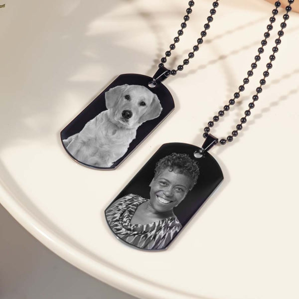 Black Stainless Steel Laser Dog Tag Photo Pendant w- 24 inch Ball Chain Jewelry-Jewelry-Photograve-Stainless Steel-1" X 1 1/4"-Afterlife Essentials