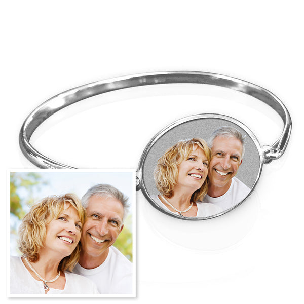 Oval Photo Engraved Bangle Bracelet Jewelry-Jewelry-Photograve-Afterlife Essentials