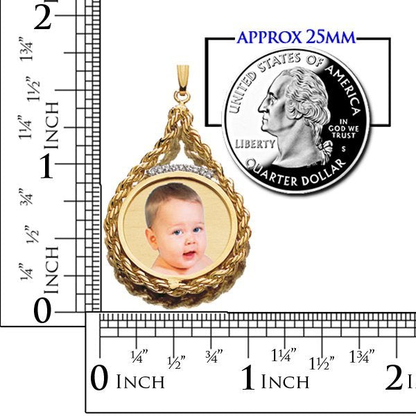 Roped Round w/ 9 Diamonds Photo Engraved Pendant Jewelry-Jewelry-Photograve-Afterlife Essentials