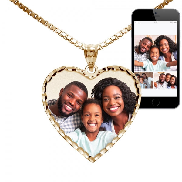 Modern Heart Photo Pendant with Diamond Cut Edge Jewelry-Jewelry-Photograve-Afterlife Essentials