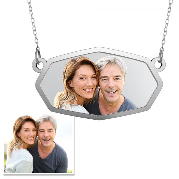 Rounded Hexagon Photo Engraved Necklace w/ 18" Chain Jewelry-Jewelry-Photograve-Afterlife Essentials