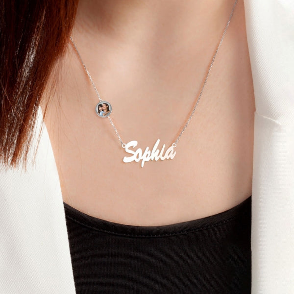 Personalized Name Necklace with Round Photo Charm Jewelry-Jewelry-Photograve-Afterlife Essentials