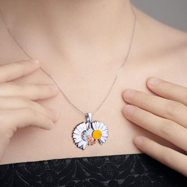 Exclusive Enameled Daisy Photo Necklace & Chain Jewelry-Jewelry-Photograve-Afterlife Essentials