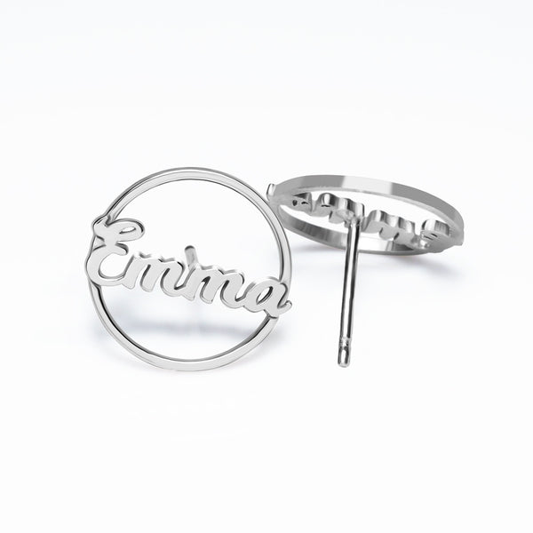 Circle Name Script Earrings Jewelry-Jewelry-Photograve-Afterlife Essentials