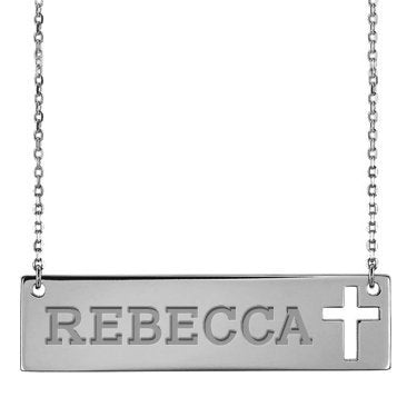Personalized Name Bar Necklace w/ Cross Design & 18" Chain Jewelry-Jewelry-Photograve-Afterlife Essentials