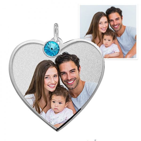 Heart with Border Photo Pendant Picture Charm w/ Birthstone Jewelry-Jewelry-Photograve-Afterlife Essentials