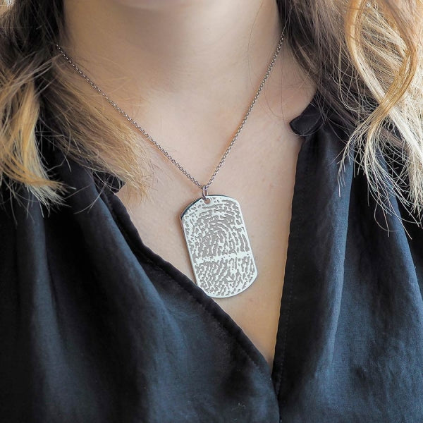 Stainless Steel Custom Fingerprint Dog Tag Pendant with Chain Jewelry-Jewelry-Photograve-Stainless Steel-1 1/4" X 2"-Afterlife Essentials
