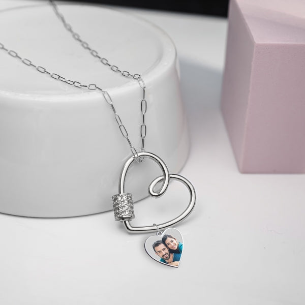Carabiner Heart Pendant Necklace with CZ Barrel and Dangle Photo Charm Jewelry-Jewelry-Photograve-Afterlife Essentials