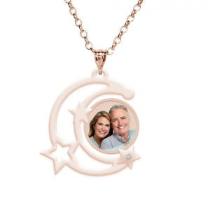 Moon Silhouette w/ Stars Photo Pendant and 1 Cubic Zirconia Jewelry-Jewelry-Photograve-Afterlife Essentials