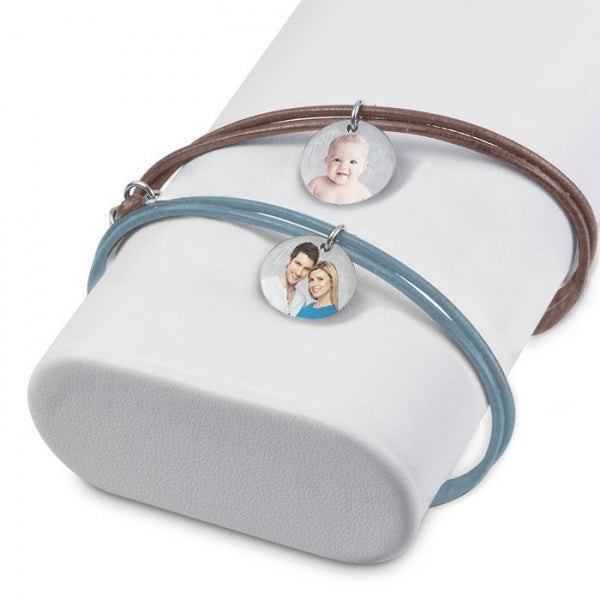 Sterling Silver Leather Rope Bracelet w/ Photo Engraved Charm Jewelry-Jewelry-Photograve-Afterlife Essentials