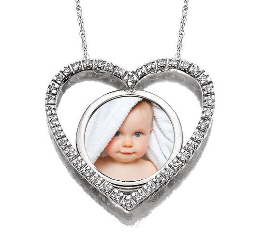 14k White Gold Diamond Heart Photo Pendant Jewelry-Jewelry-Photograve-Afterlife Essentials