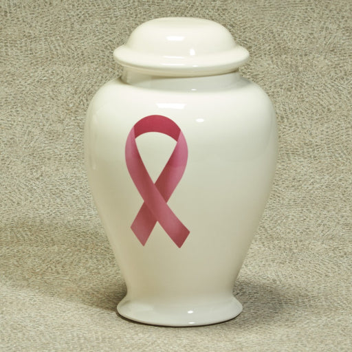Breast Cancer White with Pink Ribbon 260 cu in Cremation Urn-Cremation Urns-Infinity Urns-Afterlife Essentials