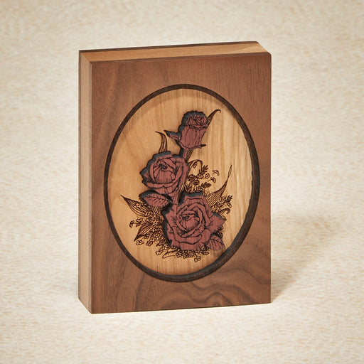 Rose Bouquet Walnut Wood Mini 1 cu in Cremation Urn Keepsake-Cremation Urns-Infinity Urns-Afterlife Essentials