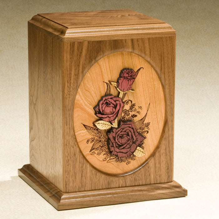 Rose Bouquet Solid Walnut Wood 230 cu in Cremation Urn-Cremation Urns-Infinity Urns-Afterlife Essentials