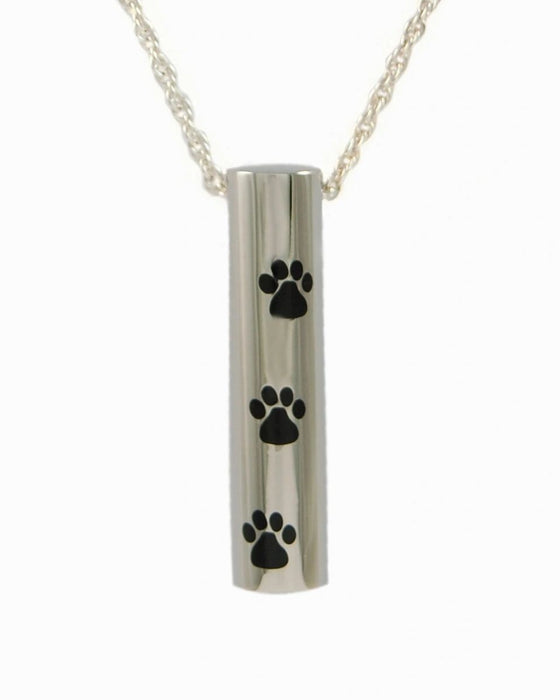 Sterling Silver Pet Cylinder with Black Paws Cremation Jewelry-Jewelry-Cremation Keepsakes-Afterlife Essentials