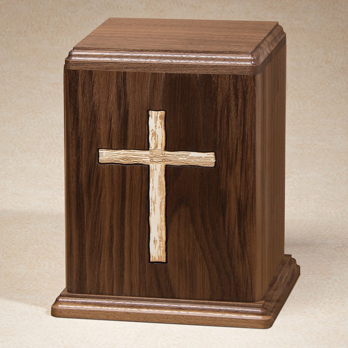 Rugged Cross Walnut Wood Adult 200 cu in Cremation Urn-Cremation Urns-Infinity Urns-Afterlife Essentials